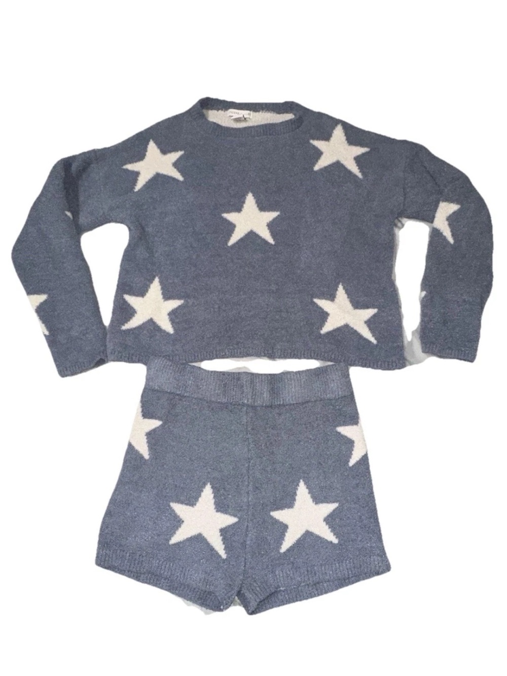 Sincerely Jules Two Piece Matching Fuzzy Knit Lounge Set Blue Stars Sz M Cozy - Picture 2 of 8